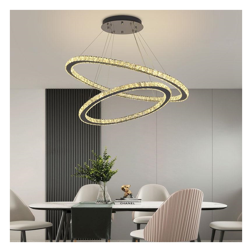 LED prigušiva kristalni luster na sajli LED/160W/230V 3000-6500K srebrna + sa daljinskim upravljačem