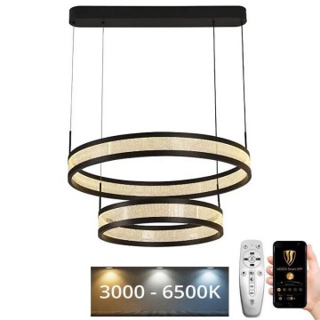 LED luster na sajli, prigušiva, LED/70W/230V 3000-6500K Ø60 cm crna + daljinski upravljač