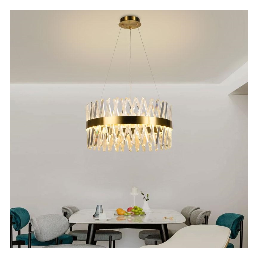 LED prigušiva kristalni luster na sajli LED/80W/230V 3000-6500K zlatni + daljinski upravljač