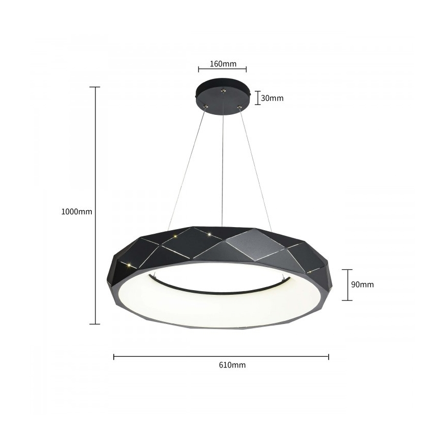 LED luster na sajli REUS LED/36W/230V 4000K prečnik 61 cm crna