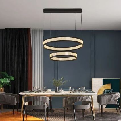 LED luster na sajli, prigušiva, LED/70W/230V 3000-6500K Ø60 cm crna + daljinski upravljač
