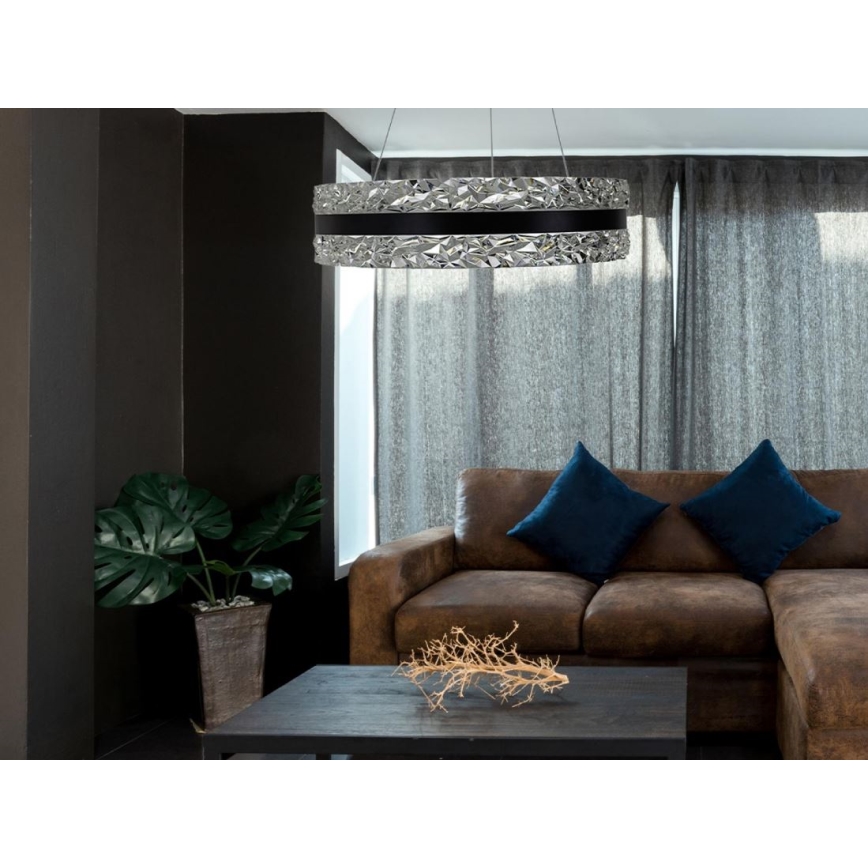 LED prigušiva kristalni luster na sajli LED/80W/230V 3000-6500K crna + daljinski upravljač