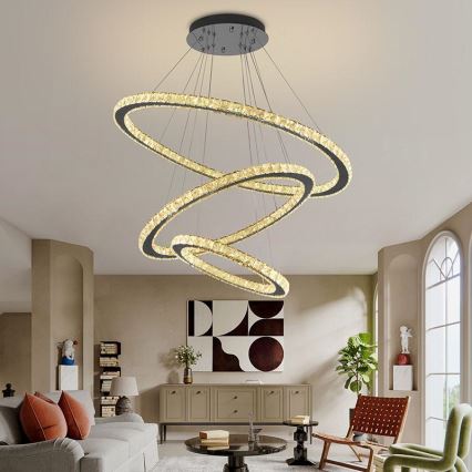 LED prigušiva kristalni luster na sajli LED/210W/230V 3000-6500K srebrna + daljinski upravljač