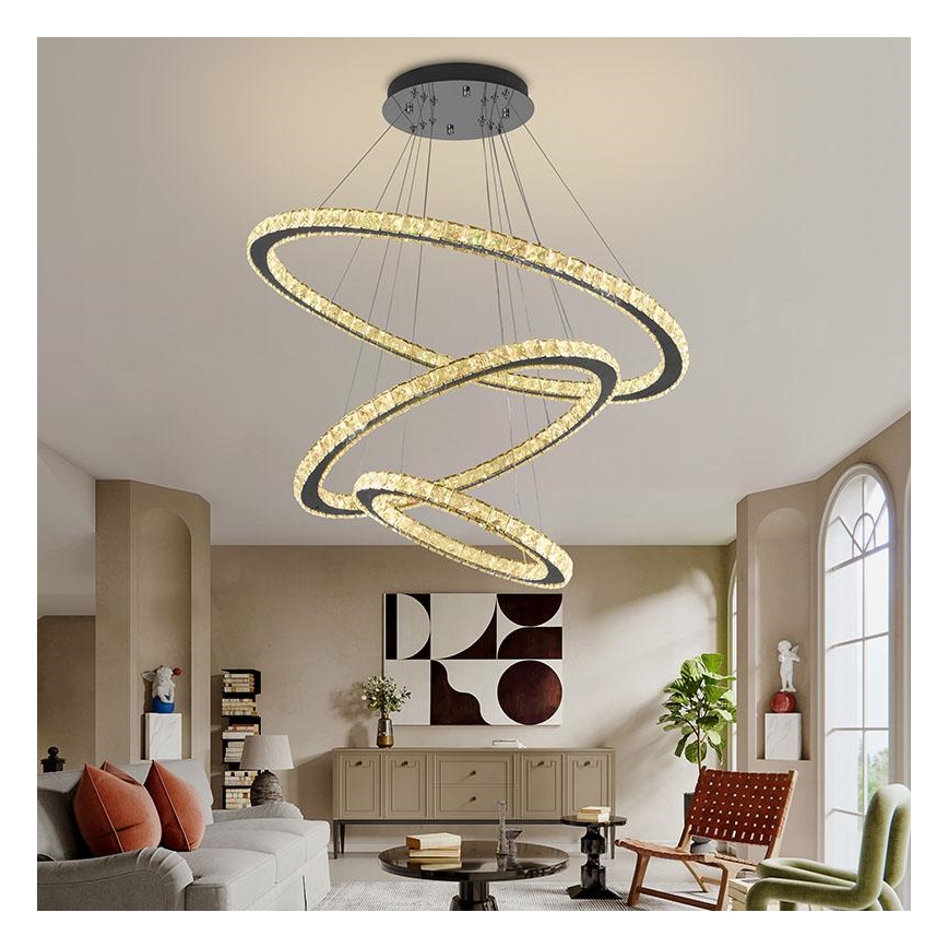 LED prigušiva kristalni luster na sajli LED/210W/230V 3000-6500K srebrna + daljinski upravljač
