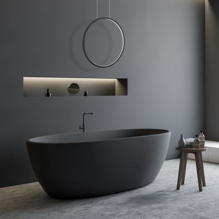 LED luster na sajli SATURNO LED/28W/230V, prečnik 50 cm, IP44, crna