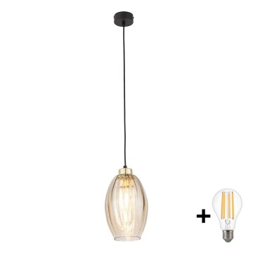 LED luster na sajli SEBO 1xE27/15W/230V crna/zadimljeno bež