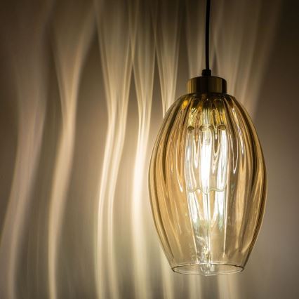 LED luster na sajli SEBO 1xE27/15W/230V crna/zadimljeno bež