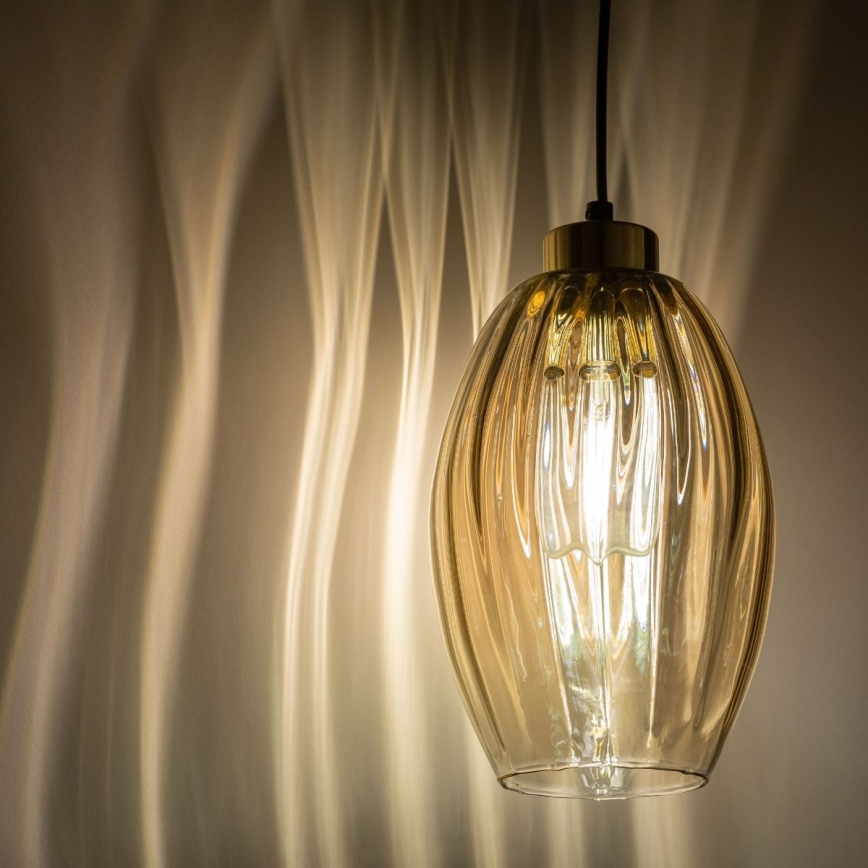 LED luster na sajli SEBO 1xE27/15W/230V crna/zadimljeno bež