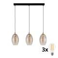 LED luster na sajli SEBO 3xE27/15W/230V crna/zadimljena bež