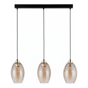 LED luster na sajli SEBO 3xE27/15W/230V crna/zadimljena bež