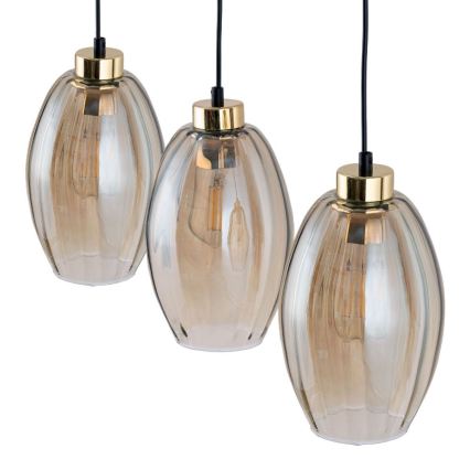 LED luster na sajli SEBO 3xE27/15W/230V crna/zadimljena bež