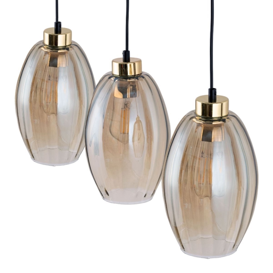 LED luster na sajli SEBO 3xE27/15W/230V crna/zadimljena bež