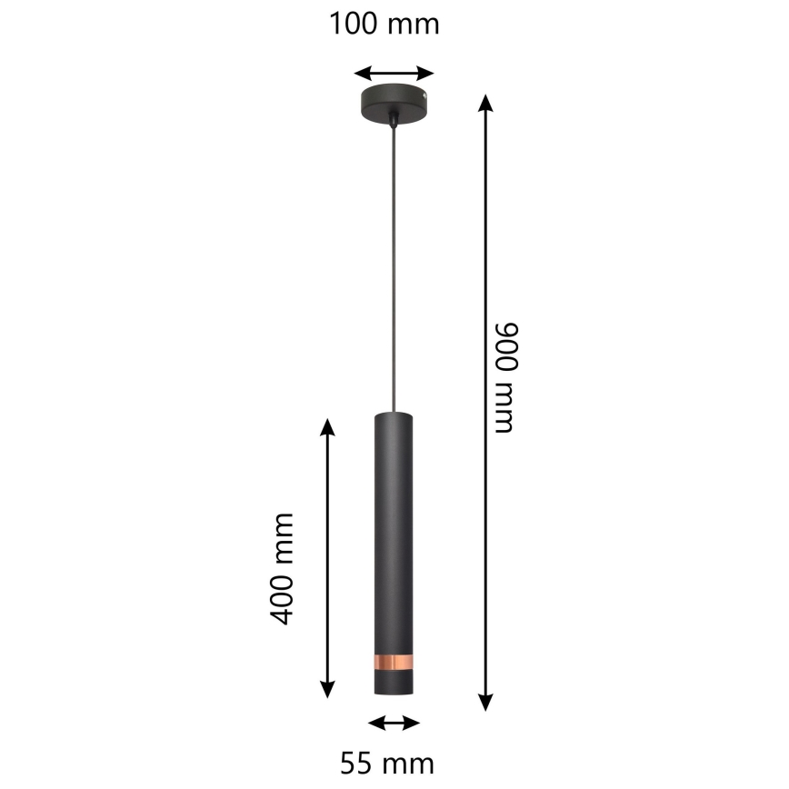LED luster na sajli TUBA 1xGU10/4,8W/230V crna/bakrena