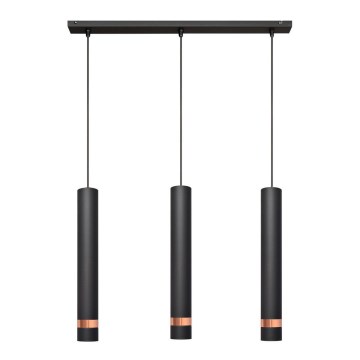 LED luster na sajli TUBA 3xGU10/4,8W/230V crna/bakrena