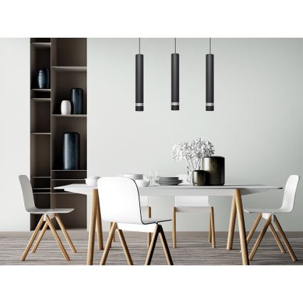 LED luster na sajli TUBA 3xGU10/4,8W/230V crna/sjajni hrom