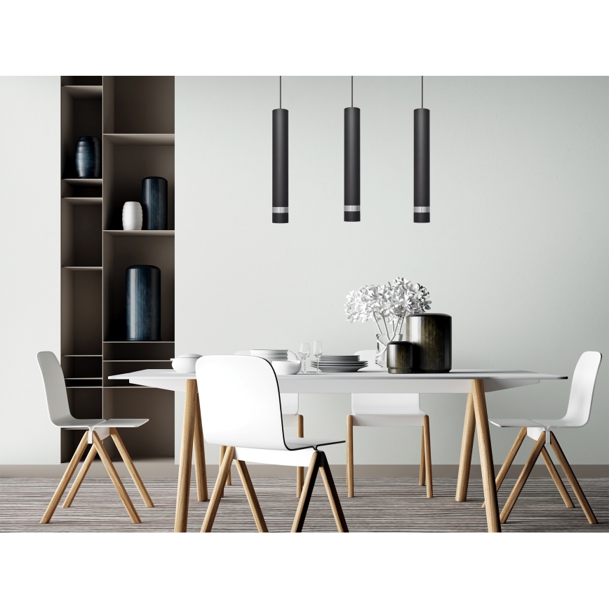 LED luster na sajli TUBA 3xGU10/4,8W/230V crna/sjajni hrom