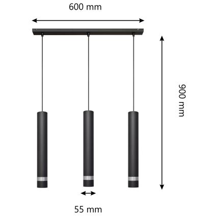 LED luster na sajli TUBA 3xGU10/4,8W/230V crna/sjajni hrom