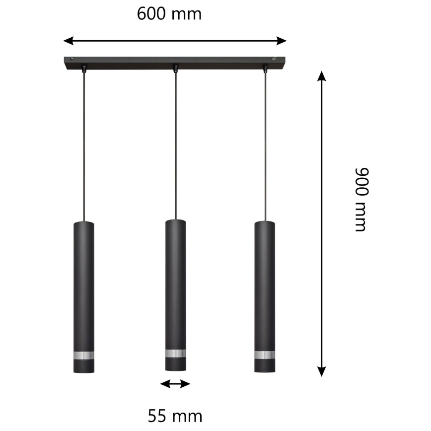LED luster na sajli TUBA 3xGU10/4,8W/230V crna/sjajni hrom