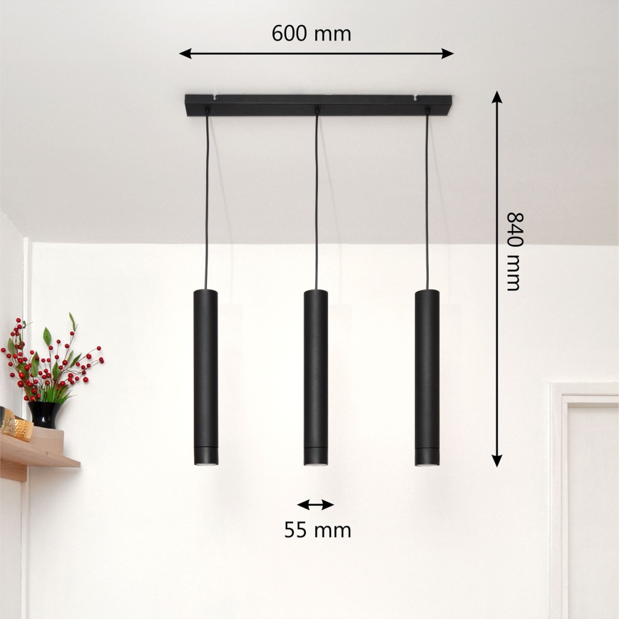 LED luster na sajli TUBA 3xGU10/4,8W/230V crna