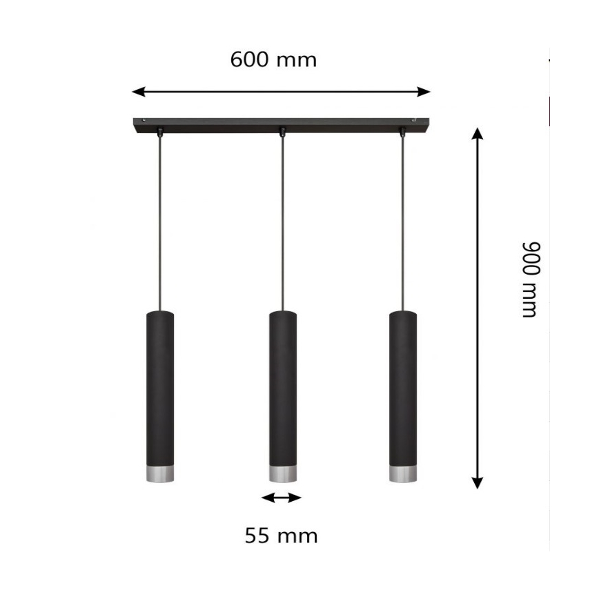 LED luster na sajli TUBA 3xGU10/4,8W/230V crna/sjajni hrom