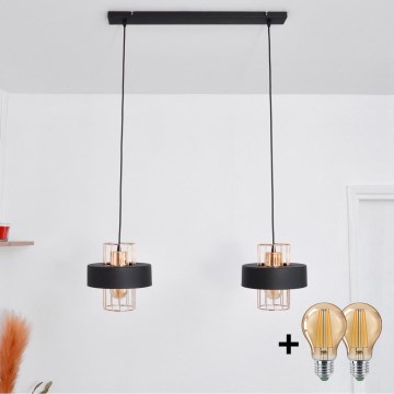 LED luster na sajli VOLTA 2xE27/15W/230V crna/roze zlato