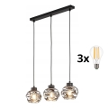 LED luster na sajli ZULIA 3xE27/15W/230V crna/zadimljena crna