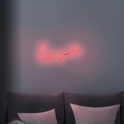 LED neonska zidna dekoracija LOVE LED/3W/3xAA USB crvena