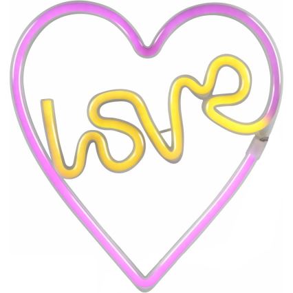 LED neonska zidna dekoracija LOVE LED/3W/3xAA USB ružičasta