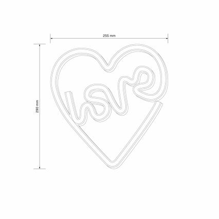 LED neonska zidna dekoracija LOVE LED/3W/3xAA USB ružičasta