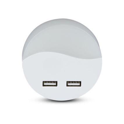 LED noćno svetlo sa senzorom sumraka za utičnicu 2xUSB LED/0,45W/230V 3000K