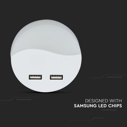 LED noćno svetlo sa senzorom sumraka za utičnicu 2xUSB LED/0,45W/230V 3000K