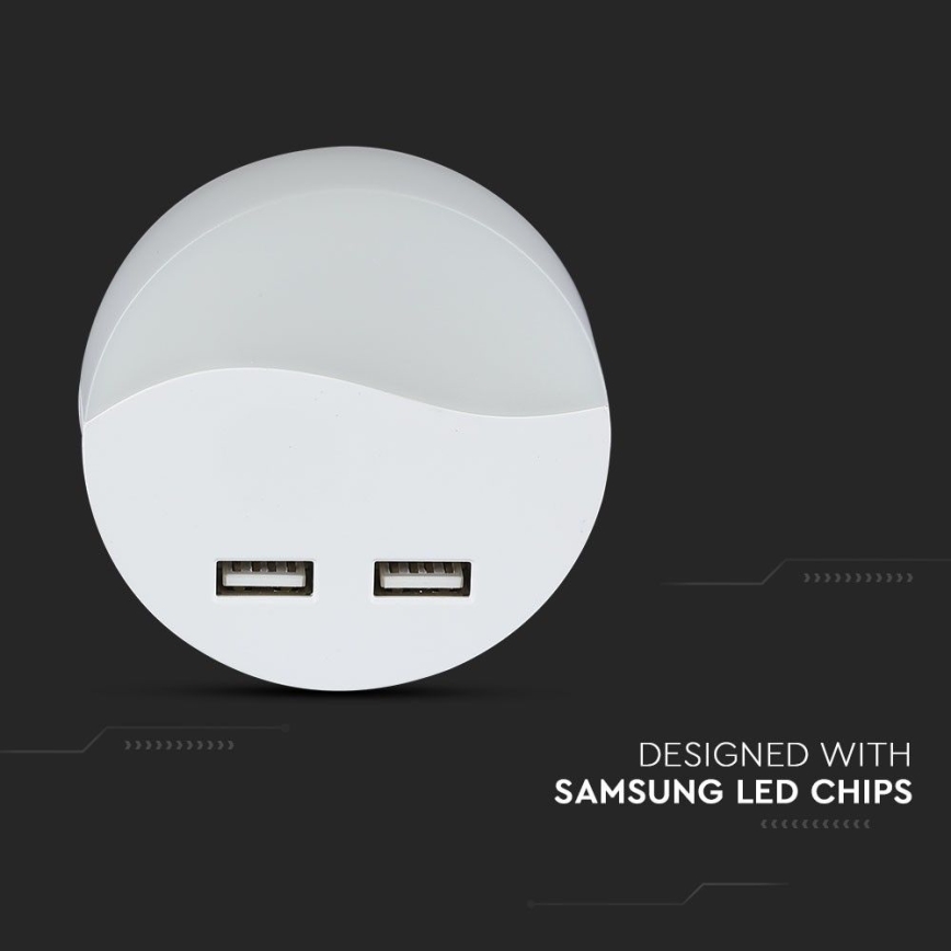 LED noćno svetlo sa senzorom sumraka za utičnicu 2xUSB LED/0,45W/230V 3000K