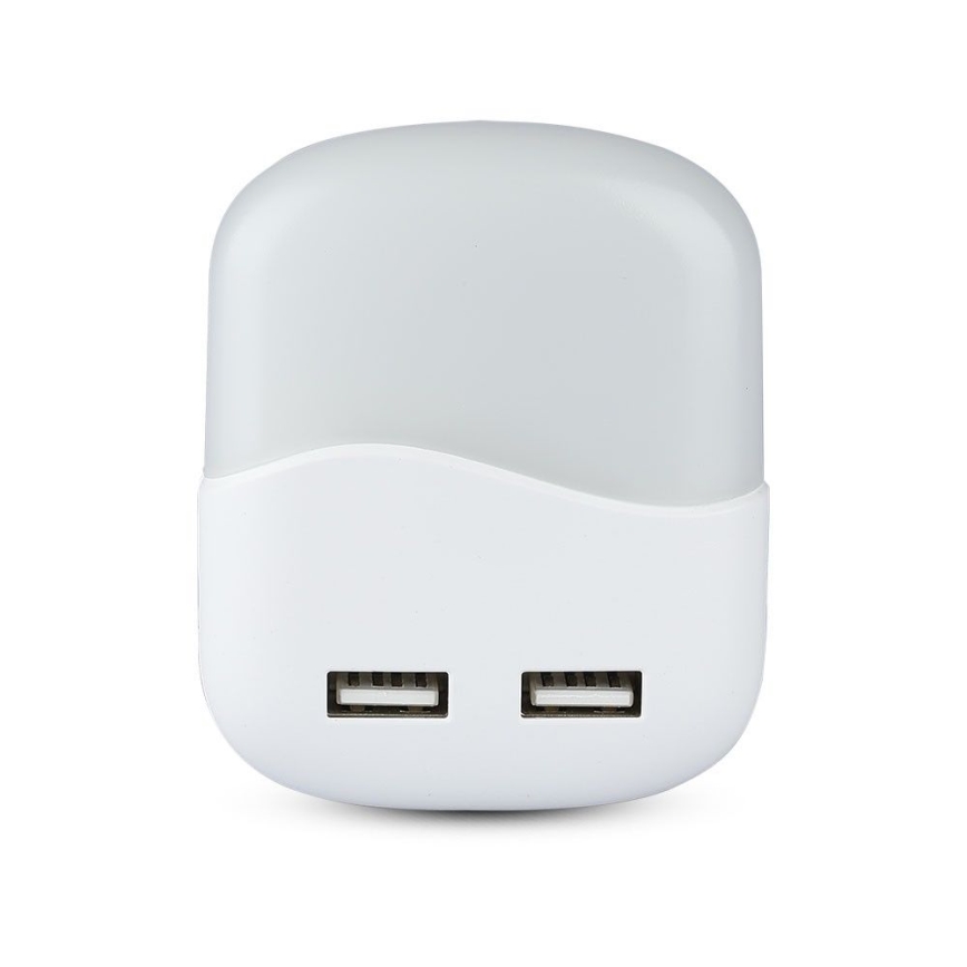 LED noćno svetlo sa senzorom sumraka za utičnicu 2xUSB LED/0,45W/230V 4000K