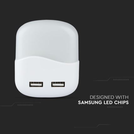 LED noćno svetlo sa senzorom sumraka za utičnicu 2xUSB LED/0,45W/230V 4000K