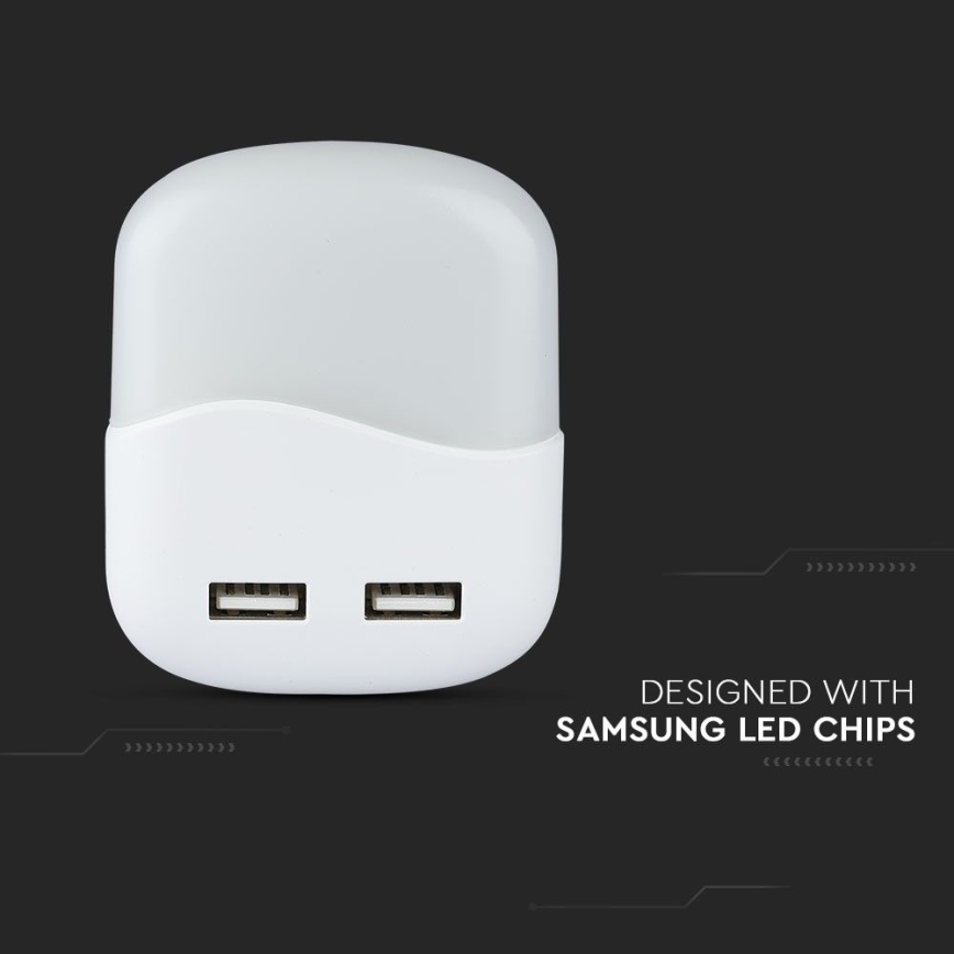 LED noćno svetlo sa senzorom sumraka za utičnicu 2xUSB LED/0,45W/230V 4000K