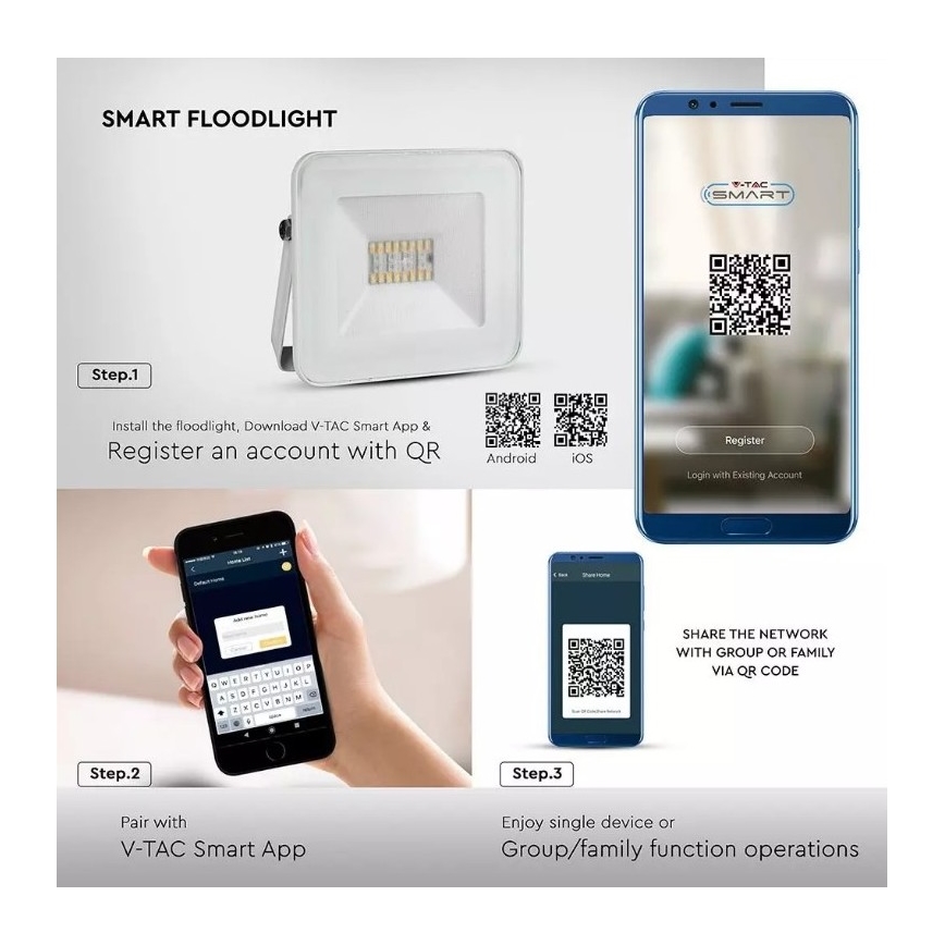 LED pametni prigušiva RGB reflektor LED/20W/230V IP65 bela