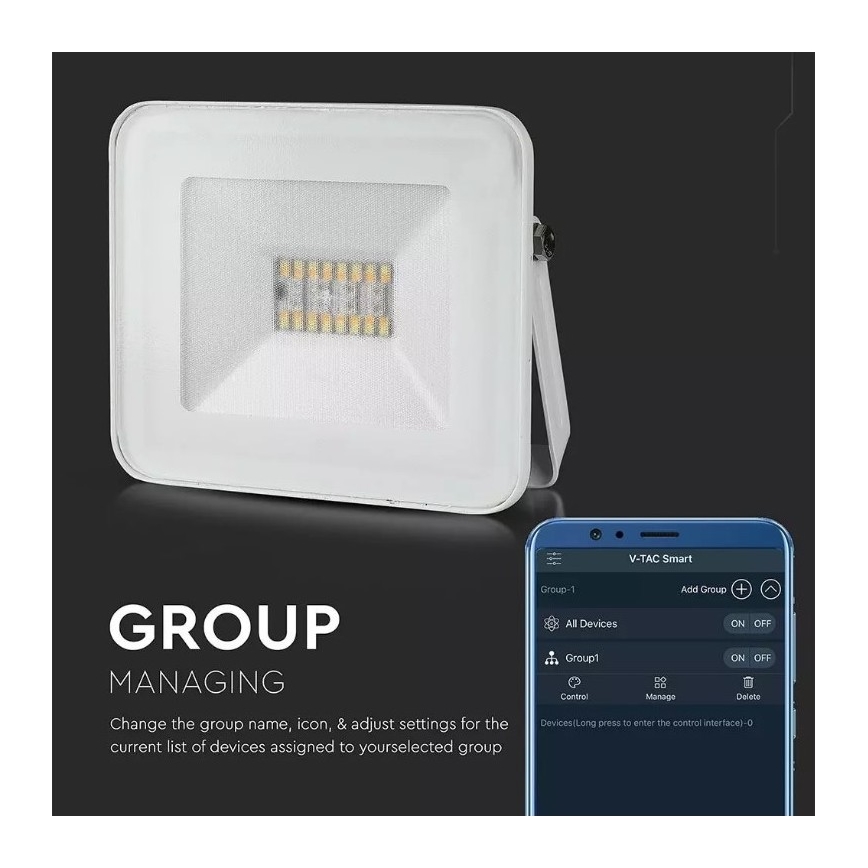 LED pametni prigušiva RGB reflektor LED/20W/230V IP65 bela