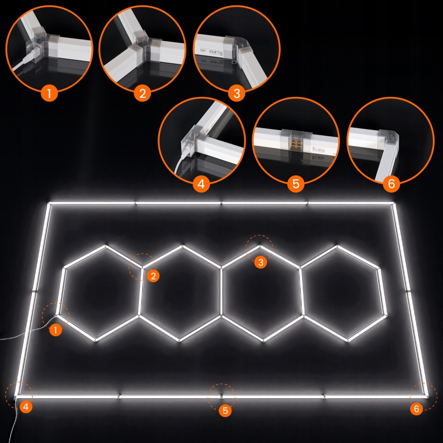 LED plafonsko svetlo HEXAGON LED/426W/85-265V 6500K 484x243 cm CRI 90 IP44 belo