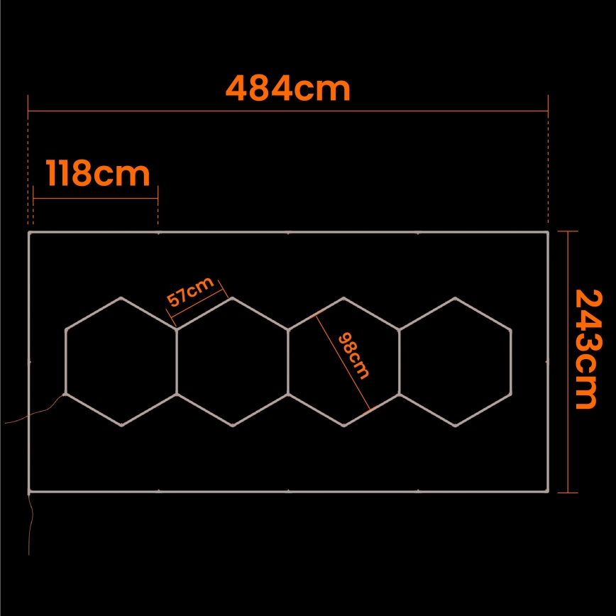 LED plafonsko svetlo HEXAGON LED/426W/85-265V 6500K 484x243 cm CRI 90 IP44 belo
