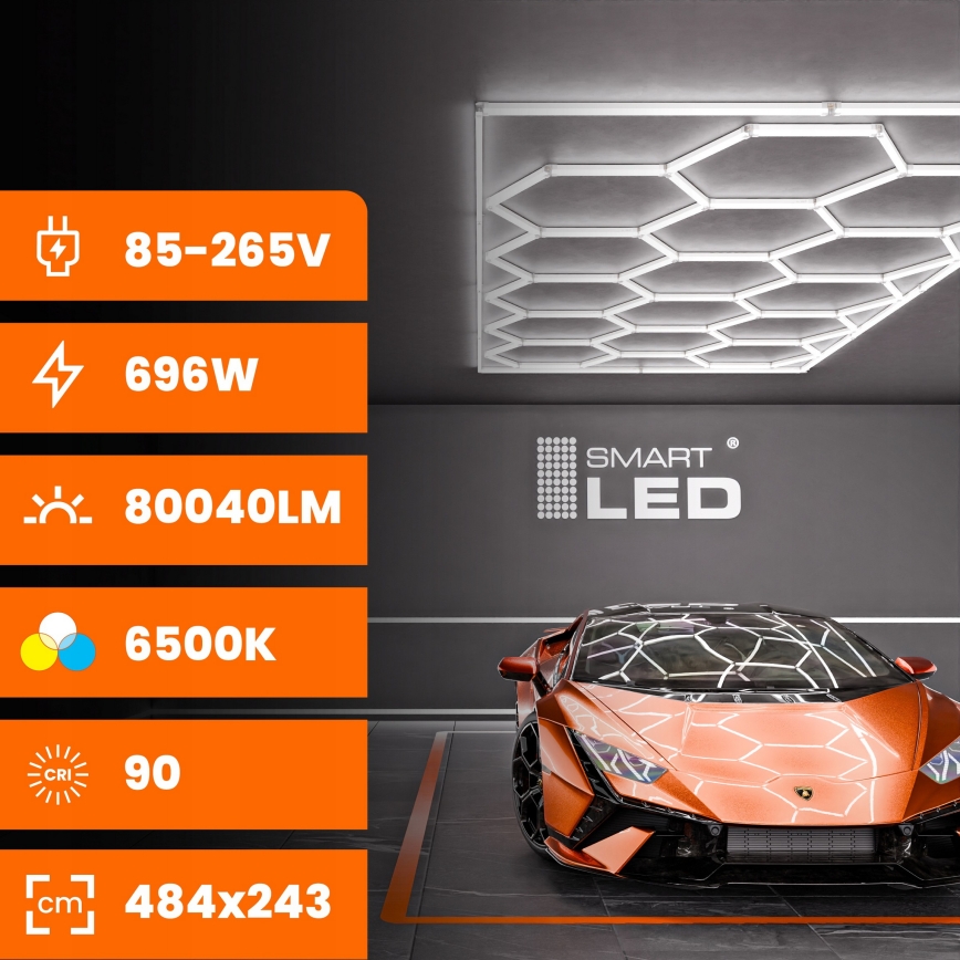LED plafonsko svetlo HEXAGON LED/696W/85-265V 6500K 484x243 cm CRI 90 IP44 belo