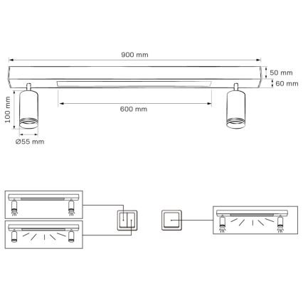 LED plafonsko svetlo PARIS LED/24W/230V + 2xGU10/10W crno