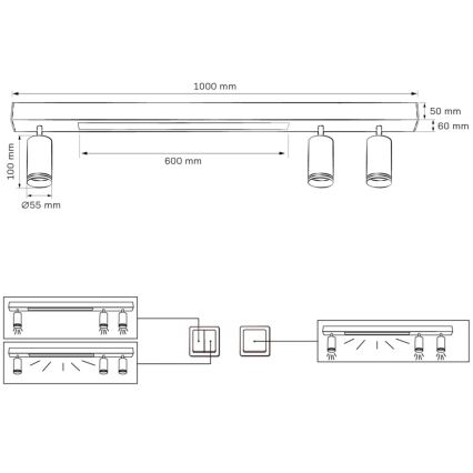 LED plafonsko svetlo PARIS LED/24W/230V + 3xGU10/10W crno