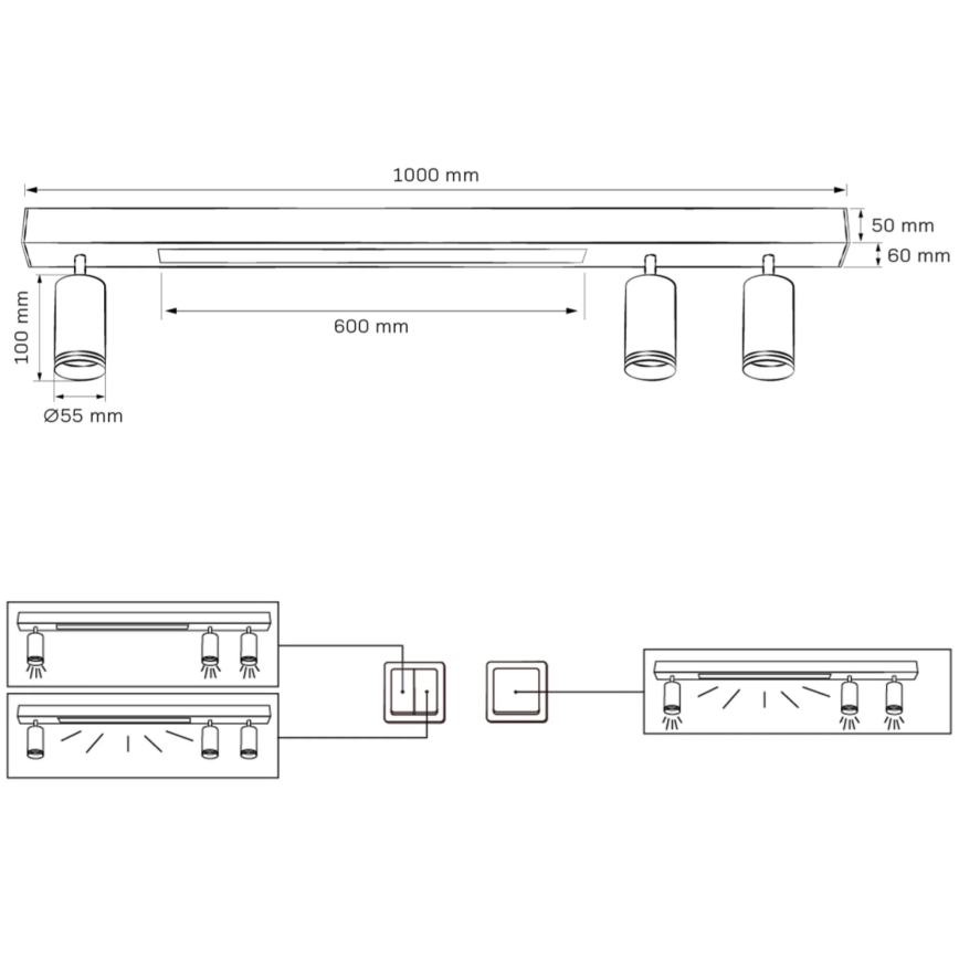 LED plafonsko svetlo PARIS LED/24W/230V + 3xGU10/10W crno