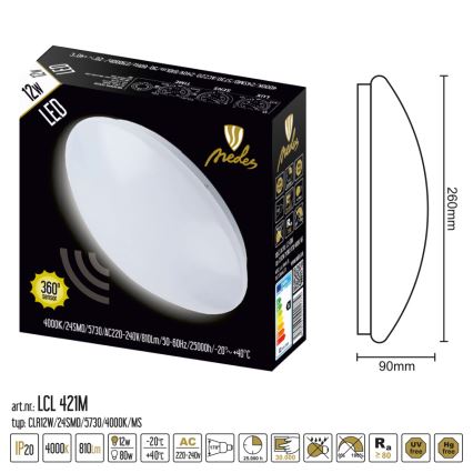 LED plafonsko svetlo sa senzorom LED/12W/230V 4000K