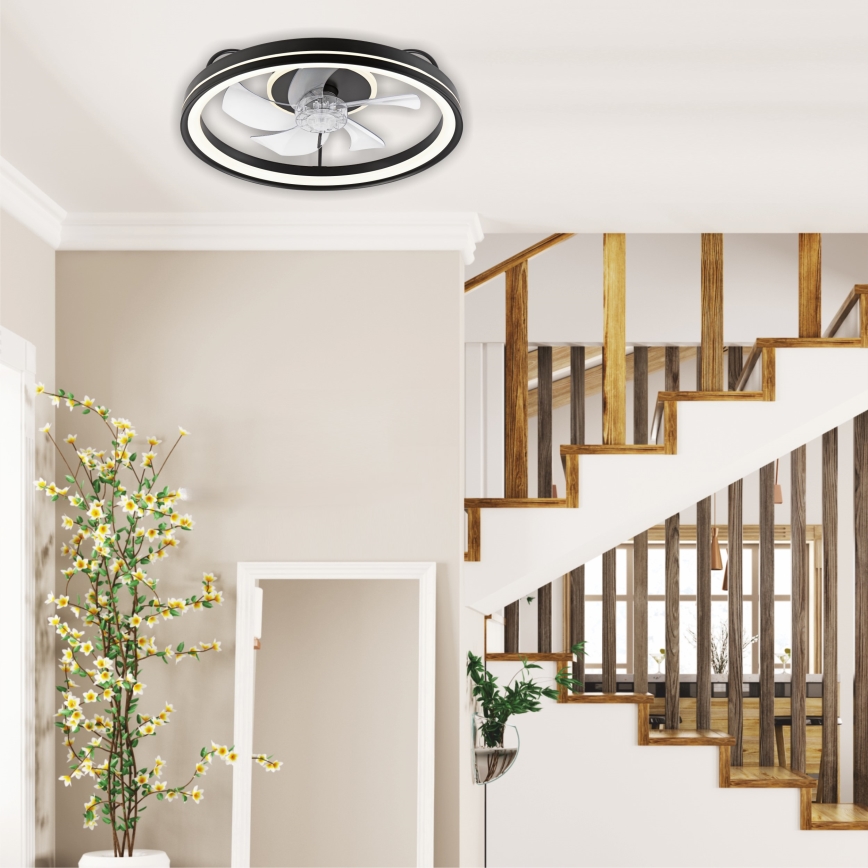 LED prigušiva stropna svetiljka sa ventilatorom FARGO LED/37W/230V crna + daljinski upravljač