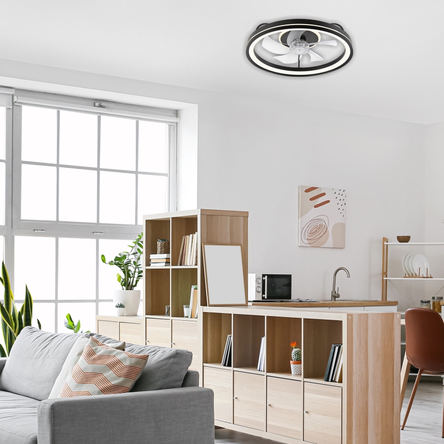LED prigušiva stropna svetiljka sa ventilatorom FARGO LED/37W/230V crna + daljinski upravljač