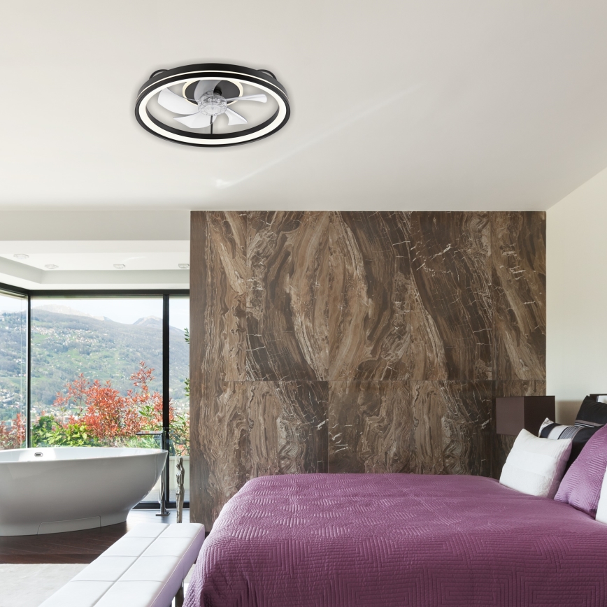 LED prigušiva stropna svetiljka sa ventilatorom FARGO LED/37W/230V crna + daljinski upravljač