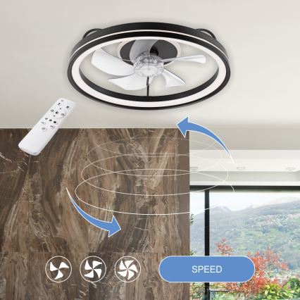 LED prigušiva stropna svetiljka sa ventilatorom FARGO LED/37W/230V crna + daljinski upravljač