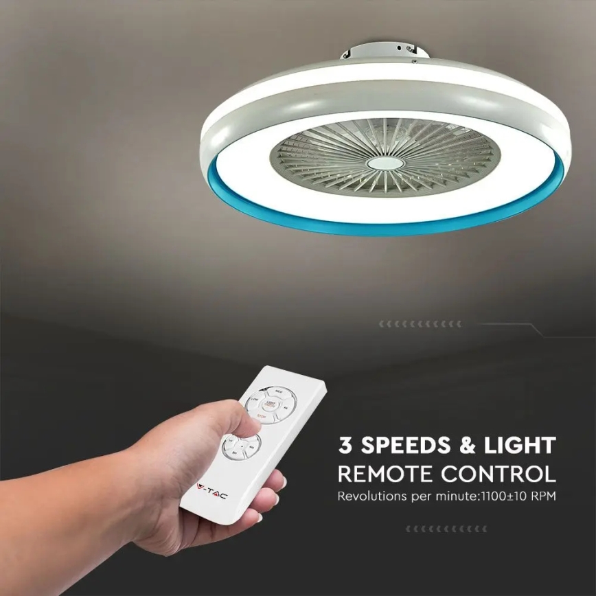 LED plafonska svetiljka sa ventilatorom LED/45W/230V 3000/4000/6500K plava + daljinski upravljač
