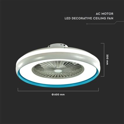 LED plafonska svetiljka sa ventilatorom LED/45W/230V 3000/4000/6500K plava + daljinski upravljač